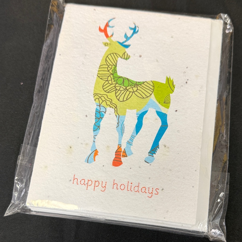 Seeds’n’Greetings 8 seed paper cards 8 envelopes Colorful Reindeer Holiday Card